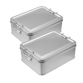WDONAY 2 Pack Silver Tin Box Containers Metal Storage Box with Lids Rectangular Containers with Buckle Latch for Home Storage Outdoor Usage(5.71"×4.33"×2.17")