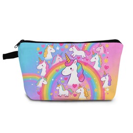 YULUENZE Rainbow Unicorn Makeup Bag Cute Small Organizer Bag with Zipper Rainbow Unicorn Cosmetic Bag Aesthetic Birthday Present for Women Friends -1