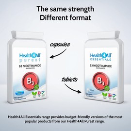 Health4All Vitamin B3 Niacin as Nicotinamide (Niacinamide) 500mg 240 Capsules (V) Purest, No Additives, Vegan, Gluten Free No-Flush Niacin Capsules