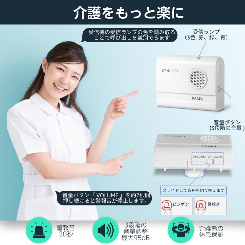 SYNLETT Calling Bell Nurse Call Home Pager Wireless Waterproof Elderly