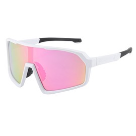 Long Keeper Cycling Sunglasses Windproof Mountain Bike Sports Glasses for Men Women Driving Baseball Running Fishing Hiking Sunglasses UV400 (White Pink)