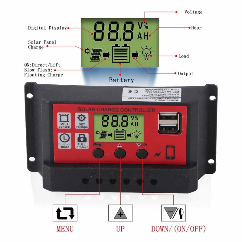 Solar Charge Controller Adjustable Solar Panel Battery Intelligent Regulator with