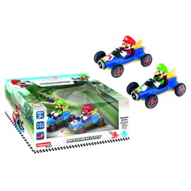 Carrera Pull & Speed 15813018 Producto con licencia oficial Mario Kart Vehículo de juguete tirador para niños Mach 8 Mario/Mach 8 Luigi para edades de 3 años en adelante