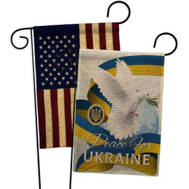 Ukraine Flag Peace for Ukraine Burlap Garden Flag Pack Support Cause Stand with Ukrainian Vintage Applique House Decoration Banner Small Yard Gift Double-Sided, Made in USA