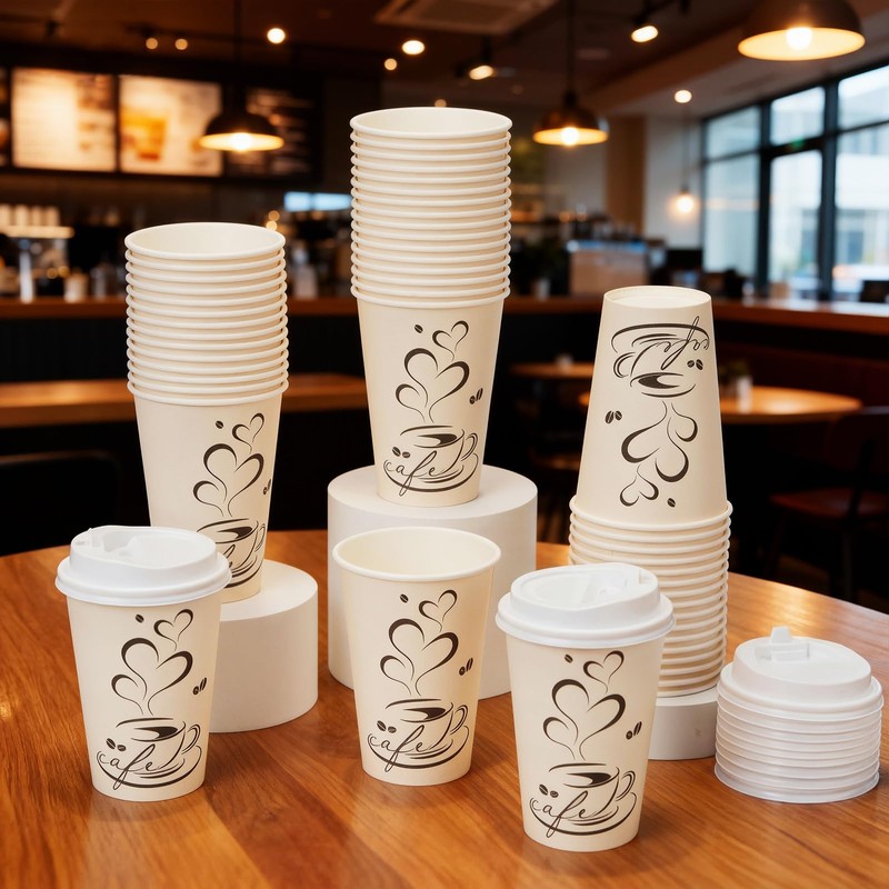 1000 Pack 12 oz Disposable Coffee Cups with Lids, Paper