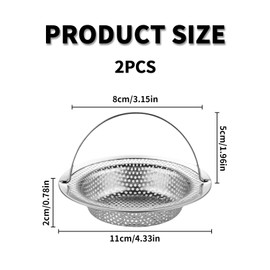 Pack of 2 Stainless Steel Kitchen Sink Strainer for Sink, Sink Strainer with Handle, Sink Strainer, Sink Strainer, Sink Strainer, Sink Hair Strainer, for Clogging Protection Drain Sink