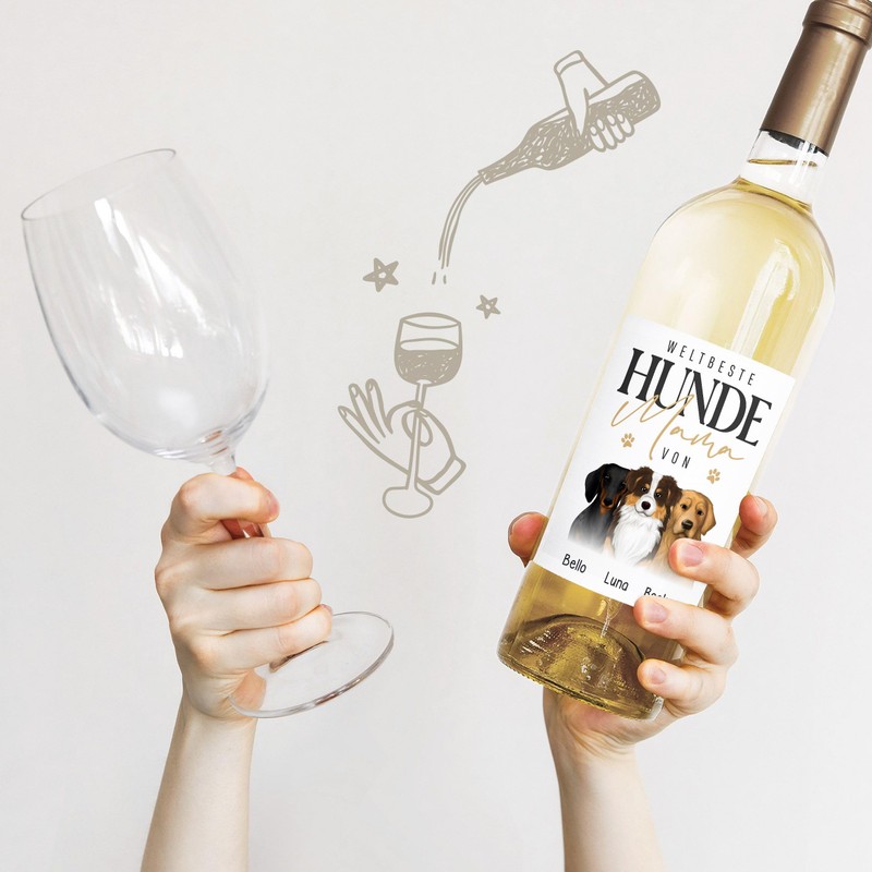SpecialMe® Weinetiketten personalisiert Hunde Mama Hundefiguren mit bis zu 3