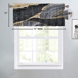 DGESTE - Cortinas de cenefa con estampado de mármol negro y blanco para cocina, baño, recámara, cafetería, sala de estar, decoración de bolsillo para barra de arte abstracto dorado, 1 panel, 54 x 18