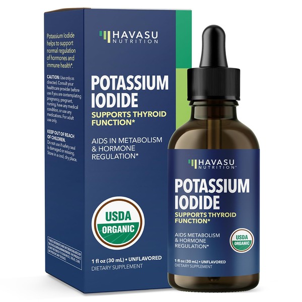 Potassium Iodide Liquid | Vegan Iodine Supplement for Thyroid Support | Organic Iodine Drops | Metabolism Support | 1-Year Supply