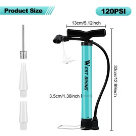 LINGHUANG Bicycle Pump All Valves, Air Pump Bicycle 8.3 Bar / 120 PSI, Bicycle Air Pump for French Valves and Adapter, Floor Air Pump Bicycle for Motorcycle, E Bike, Car & Sports Goods