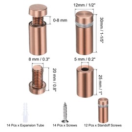 uxcell 12 Pcs 1/2" x 1-1/5" Standoff Screws Stainless Steel Wall Mount Sign Mounting Hardware Kit with 14pcs Screws for Hanging Acrylic Glass Signs Advertising Boards, Rose Gold