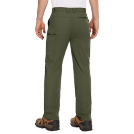 MAGCOMSEN Hiking Pants for Men Lightweight Stretch Work Pants Elastic Waist for Travel Fishing Summer Rain Army Green