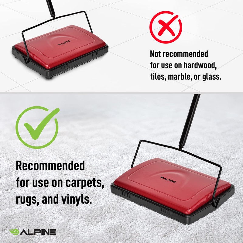 Alpine Manual Carpet Sweeper Triple Brush – Non Electric Multi-Surface