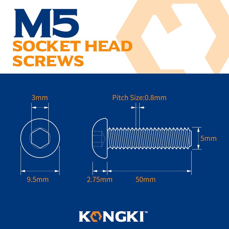 (25 PCS) M5-0.8 x 50mm Button Head Socket Cap Screws