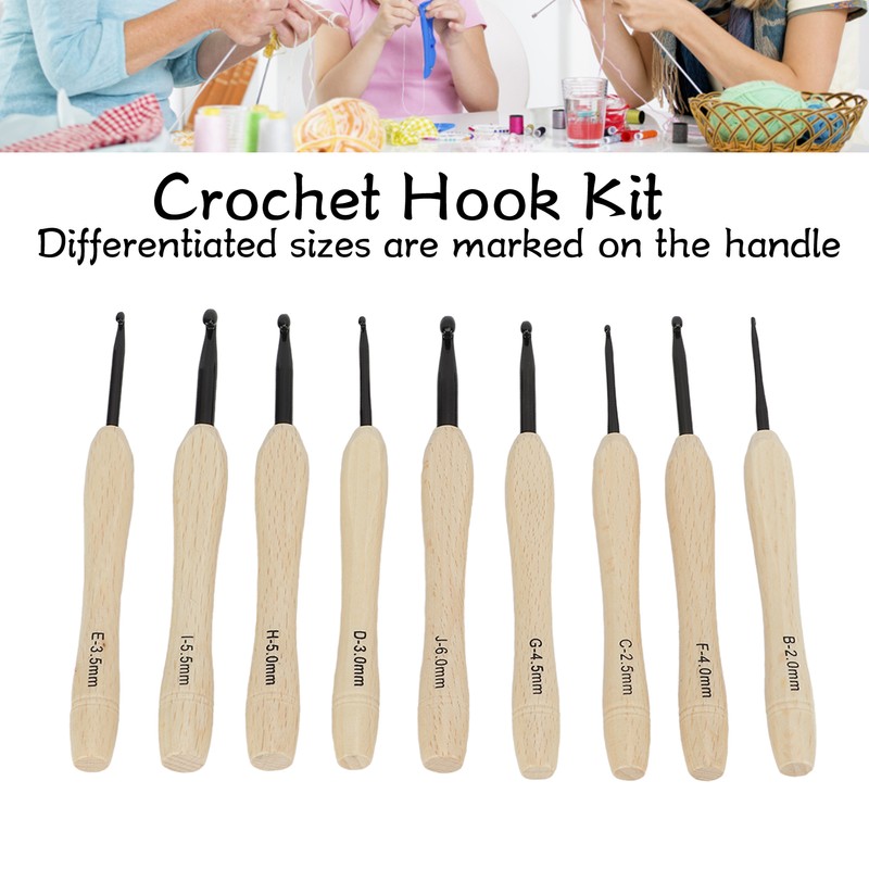 9PCS Crochet Hooks DIY Handcraft Ergonomic Crochet Needle with Wooden
