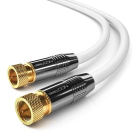 deleyCON SAT Antenna Cable 2m (6.57 ft.) Coaxial Satellite Cable Gold-plated F-type connector straight Metal Connector UltraHD FullHD HDTV - White
