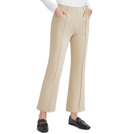 G4Free Women's Flare Yoga Pants with Pockets Bootcut Dress Pants Stretchy Work Pants High Waist Business Casual 4 Way Stretch (Khaki-1,M,27")