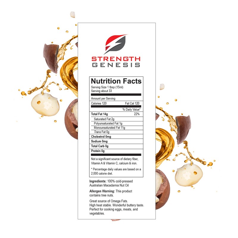 Strength Genesis Australian Macadamia Nut Oil, Cold-Pressed Macadamia Oil for