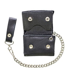 Plain Black Biker Tri-Fold Chain Wallet