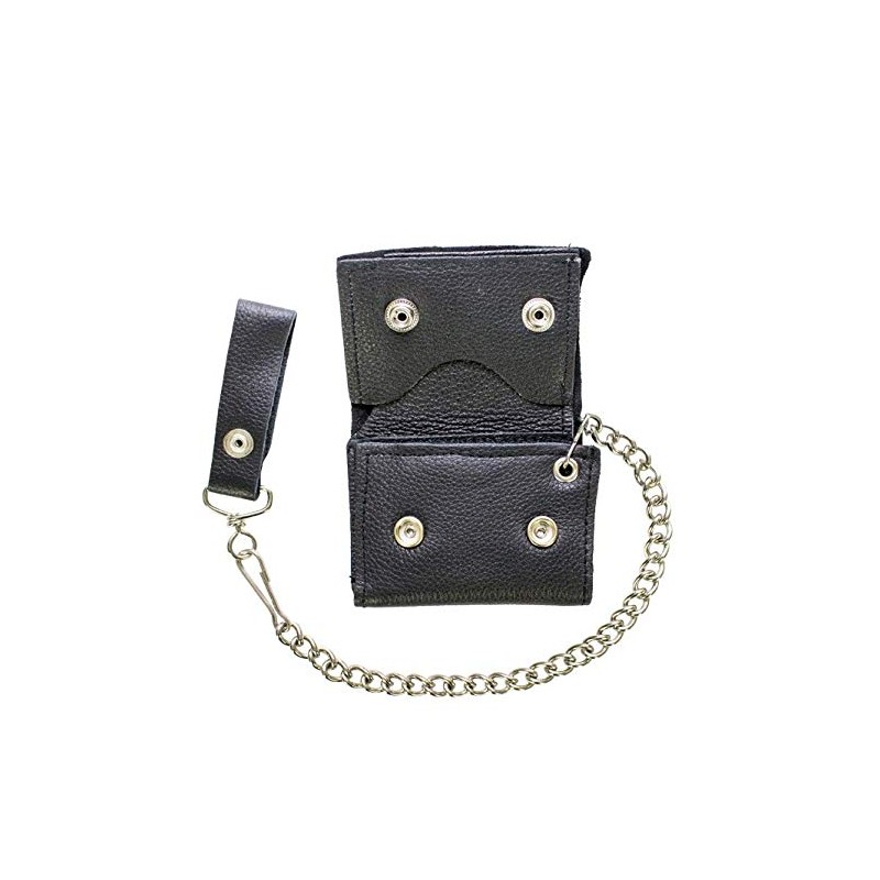 Plain Black Biker Tri-Fold Chain Wallet