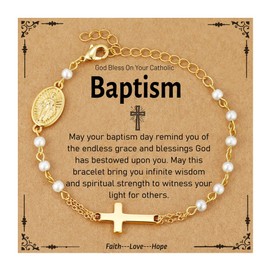 Semoya Catholic Baptism Gifts for Women Girls, Gold Virgin Mary Cross Charm Bracelet Religious Christian Baptismal Jewelry Gift Ideas Teen Teenage Kids Little Girl Ages Daughter