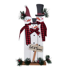 Let it Snow Sign Snowman Christmas Decor Wooden Freestanding Tabletop Centerpiece Merry Xmas Holiday Decoration Indoor Winter Décor for Table Porch Mantel