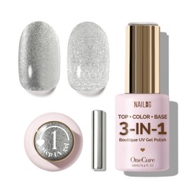 NAILOG Gel Nail Polish 12ml, Top Coat Color Gel Base 3 In 1 Formula Soak Off UV Cat Eye Gel Polish for Home DIY & Gifting, Diamond Cat