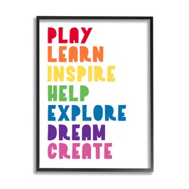 Stupell Industries Play Learn Inspire Create Phrase List Rainbow Text, Designed by Anna Quach Black Framed Wall Art, 24 x 30, Multi