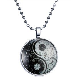 Yumilok Tai Chi Yin Yang Glow-in-the-Dark Pendant Necklace Alloy Locket Amulet Chain Pendant for Men Women Blue Light, Metal Resin, No Gemstone