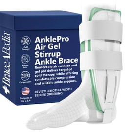Braceapedia AnklePro Air Gel Stirrup Ankle Brace, Hard Core Side Stabilizer With Removable Cold Therapy Air Cushion & Gel Pad for Ankles, Ankle Brace for Women and Men, Ankle Support, Small, White