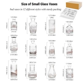 Glass Bud Vases Set of 12, Small Clear Vases for Centerpieces, Mini Glass Vases in Bulk, Vintage Vases Assorted Tiny Flower Vase for Baby Shower Wedding Floral Arrangements Home Table Decorations