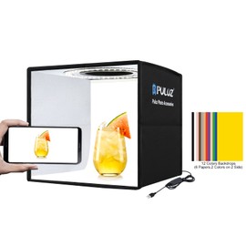 PULUZ Mini Photo Studio Light Box, Portable Folding Photography Light Booth, CRI>95, 96pcs LED Light+6 Kinds Double-Sided Color Backdrops for Small Products(9.8 x 9.8 inch)