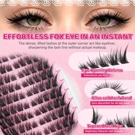 PROLASHBEAUTY Fox Eye Lash Clusters with Spikes Waterproof Lightweight Cat Eye Lashes Extensions Natural Look Easy to Apply(Fox Eye-01 Natural)