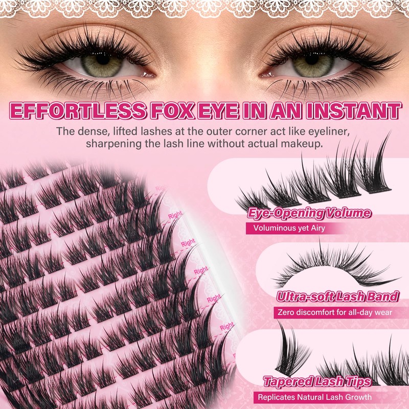 PROLASHBEAUTY Fox Eye Lash Clusters with Spikes Waterproof Lightweight Cat