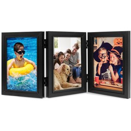 Double/Triple Photo Frame 180° Foldable Hinged Picture Frame Stand Vertically on Desktop Photo Frame with Plexiglass Front Black Photo Frame for Desktop Birthday Gifts Fulasun(Triple,black)