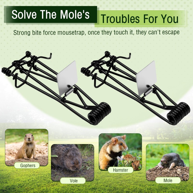 Qualirey 32 Pcs Mole Traps with Red Stick Flags Galvanized