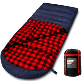 PALLYGO 0 Degree Sleeping Bag Cotton Flannel Sleeping Bags for Adults Cold Weather Camping Winter Zero Degree Warm Weather Big and Tall Right Zip