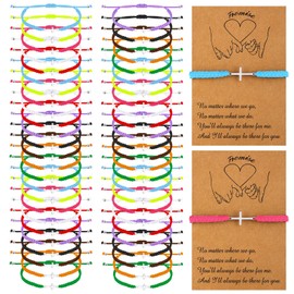 50 Sets Cross Bracelet Bulk Christian Jesus Friendship Bracelet Adjustable Religious Cross Card Bracelet Cross Charm Braided String Strand Bracelet for Women Men Lucky BFF Prayer Gifts(Multicolor)