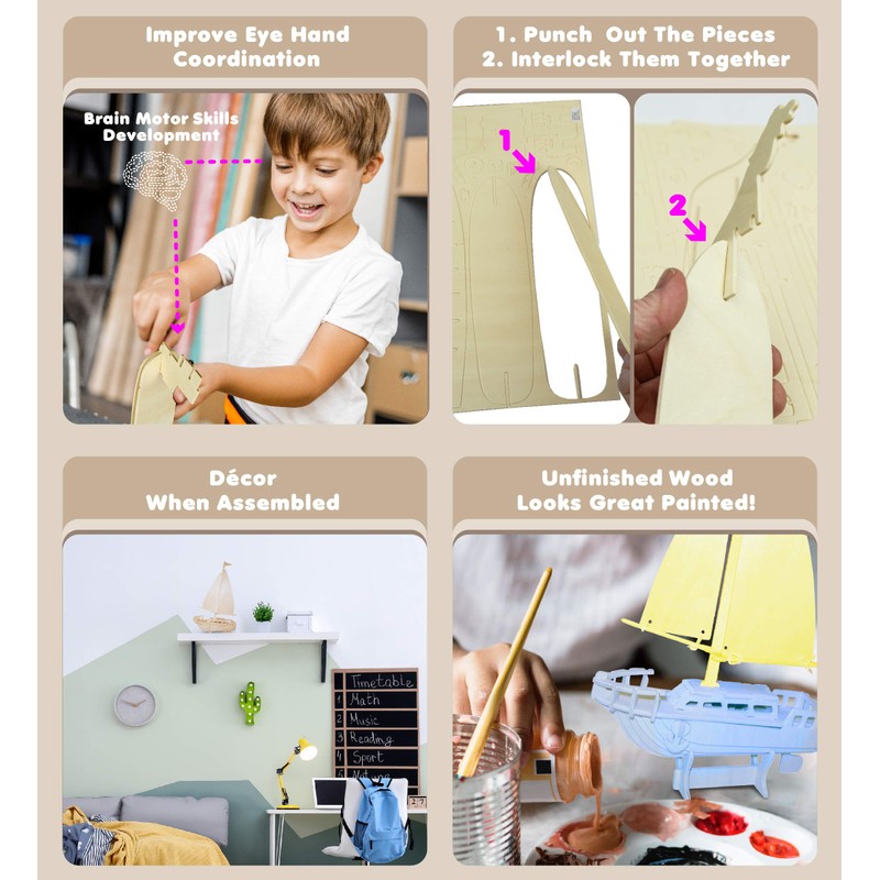 Puzzled 3D Wooden Sailboat Model Puzzle - DIY Construction Kit