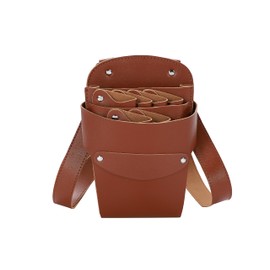 Lumiacty Scissor Case, 6 Pieces, Large Capacity, Abrasion Resistant, Soft Leather, Original Comb & Hairpin 5 Colors, Trimmer (Brown)