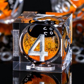 Roycevon Resin DND Dice Set with Gift Box, 7Pcs Cat Liquid Core Role Playing Dice, Orange Dungeons and Dragons Sharp Edge D&D Dice D20 D12 D10 D8 D6 D4