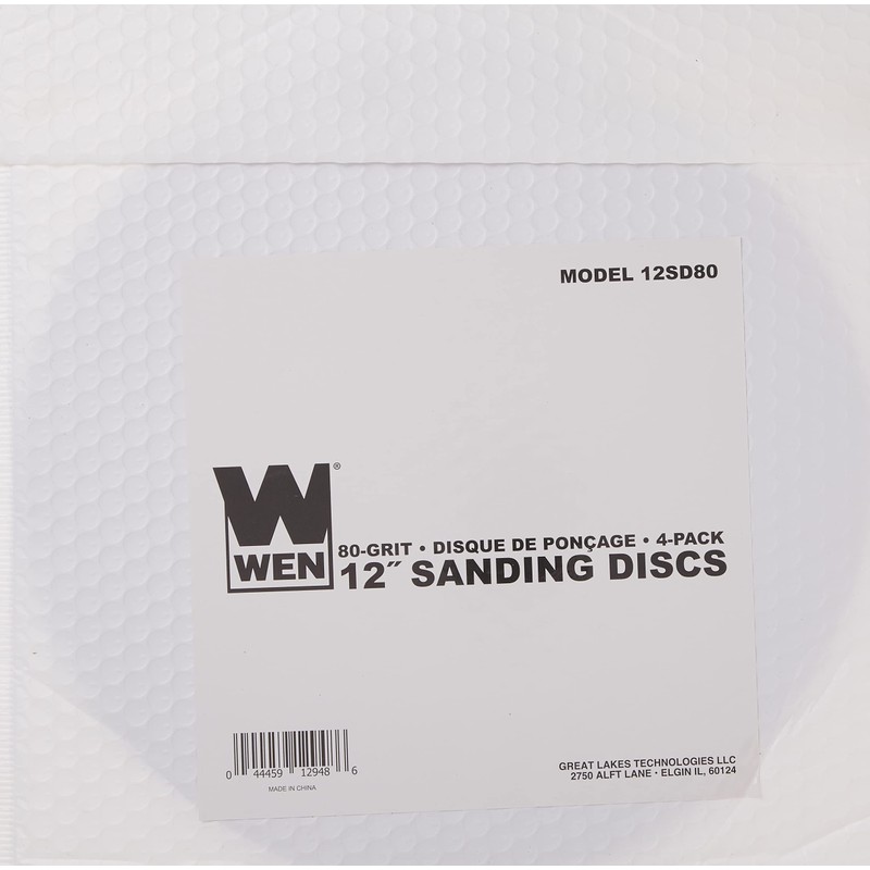 WEN 12SD80 12-Inch 80-Grit Adhesive-Backed Disc Sandpaper, 4-Pack