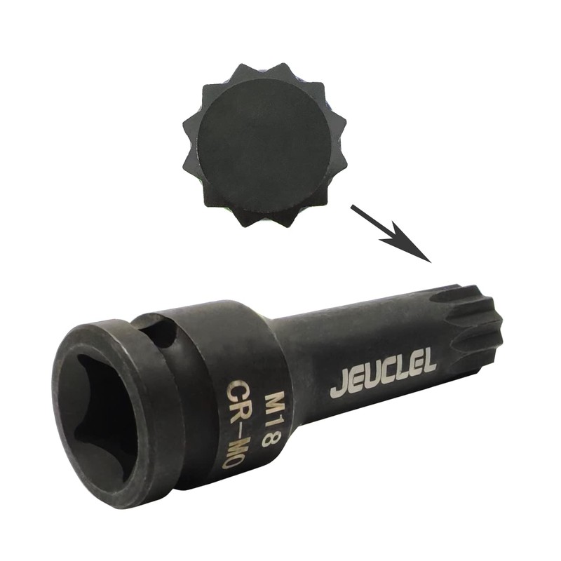 JEUCLEL M18 Triple Square Impact Spline Bit Socket, 18mm Metric