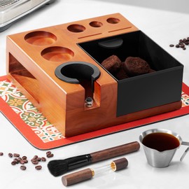 ARC Espresso Tamping Station With Knock Box, Coffee Organizer Box Fit For 51/54/58MM Portafilter, Tamper, Distributor, Puck Screen Espresso Accessories, With Drying Bar Mat, Cleaning Brush, Shot Cup