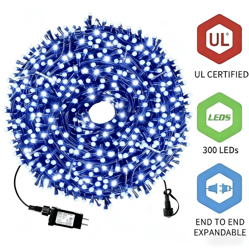 MZD8391 105FT 300 LEDs Blue White Christmas Lights Outdoor Indoor,