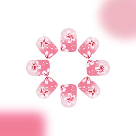 24Pcs Light Pink Press on Nails Short Square Fake Nails with Cherry Blossoms Design Gradient Acrylic Nails Full Cover Glossy False Nails Stick on Nails for Women Girls Spring Summer Nail Art