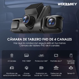 WODHMIEY Dashcam para Auto 4 Cámaras, 1080P, Cámara para Carro Interior y Exterior, Grabadora de Video para Coche, Camara de Reversa para Auto, Visión Nocturna, Sensor G, con SD 64GB (Y13)