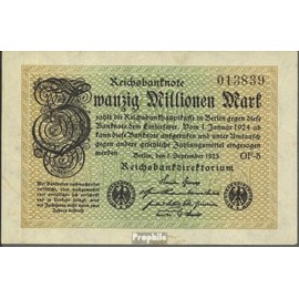 Prophila Collection Banknote German Reich Rosenbg: 107f, Watermark Waves Used (III) 1923 20 Million Marks (Banknotes for Collectors - No Payment Method)