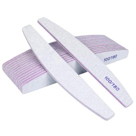 URAQT 16-Pack Nail Files for Gel Nails, 100/180 Grit, Double-Sided, Disposable, Purple Core, Trapeze Shape (White)