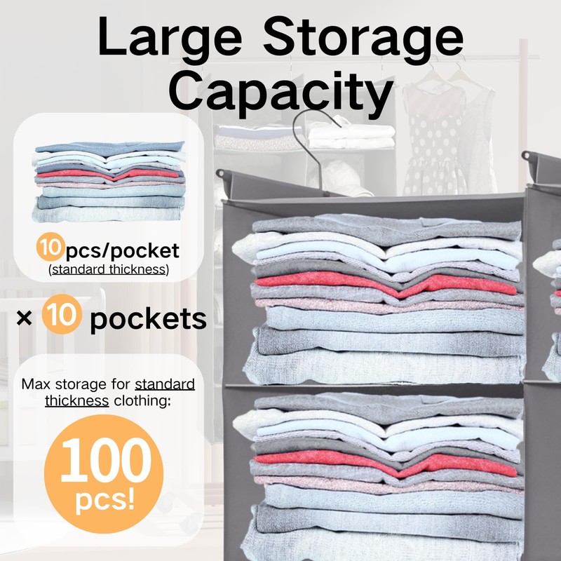 ALLTIDYUP Grey 5-Tier Hanging Closet Storage Organizer - Space-Saving Dual-Row